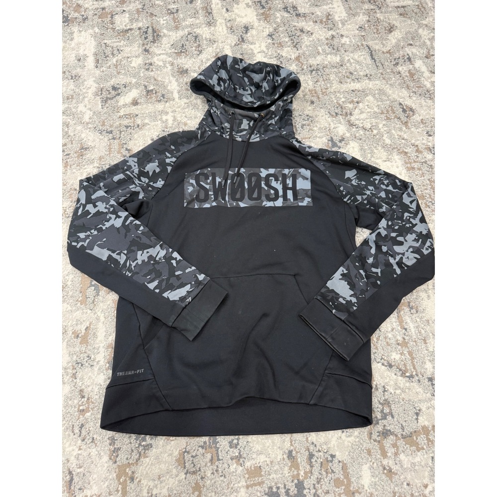 Nike Therma-FIT Swoosh Hoodie Mens Medium Black Grey Camo 811897-010